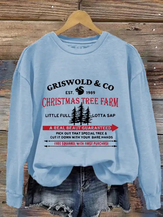 Women's Christmas Griswold Co Christmas Tree Farm Printed Sweatshirt