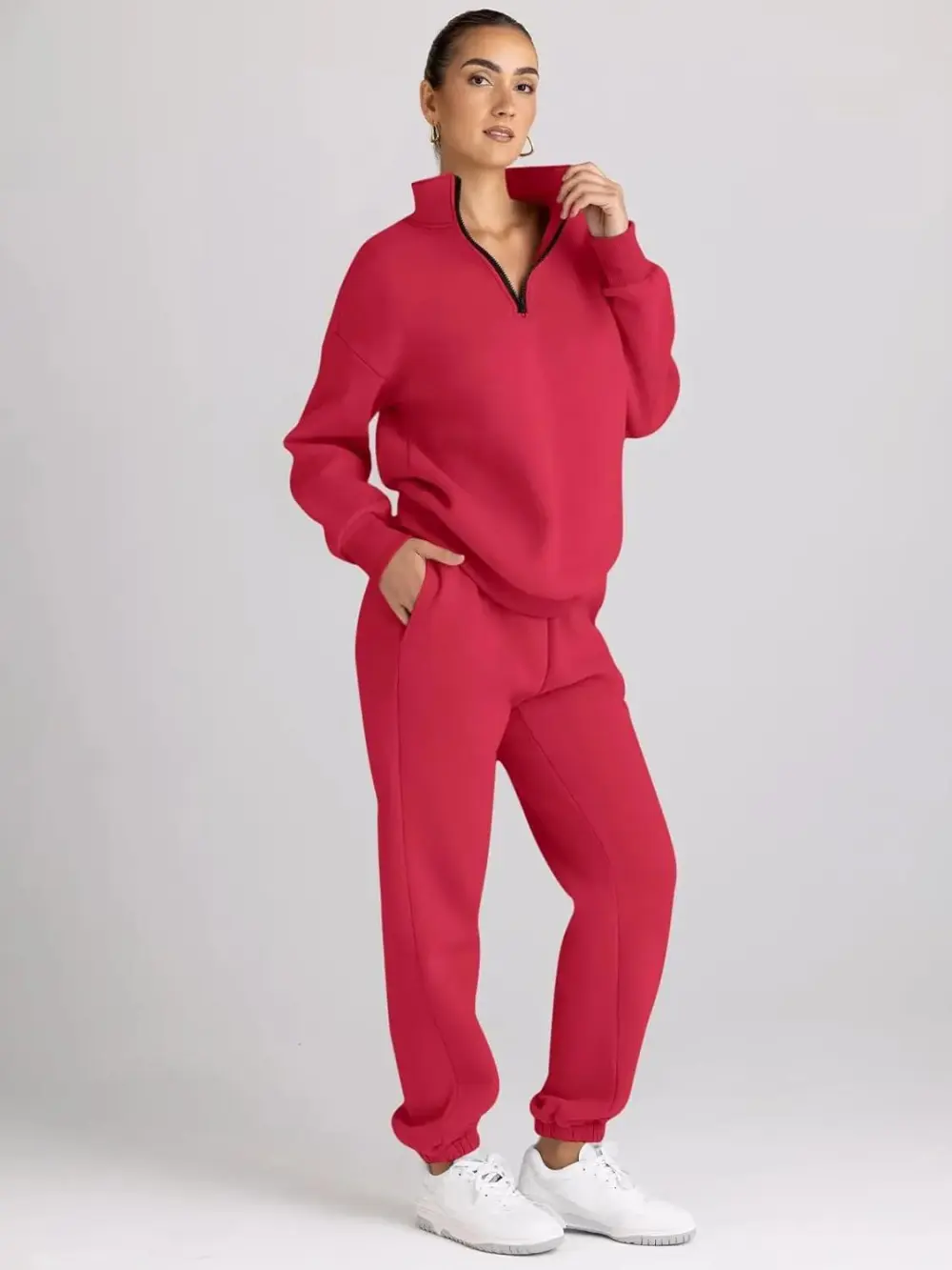 2 Piece Sweatsuits Long Sleeve Half Zip Pullover and Baggy Sweatpants