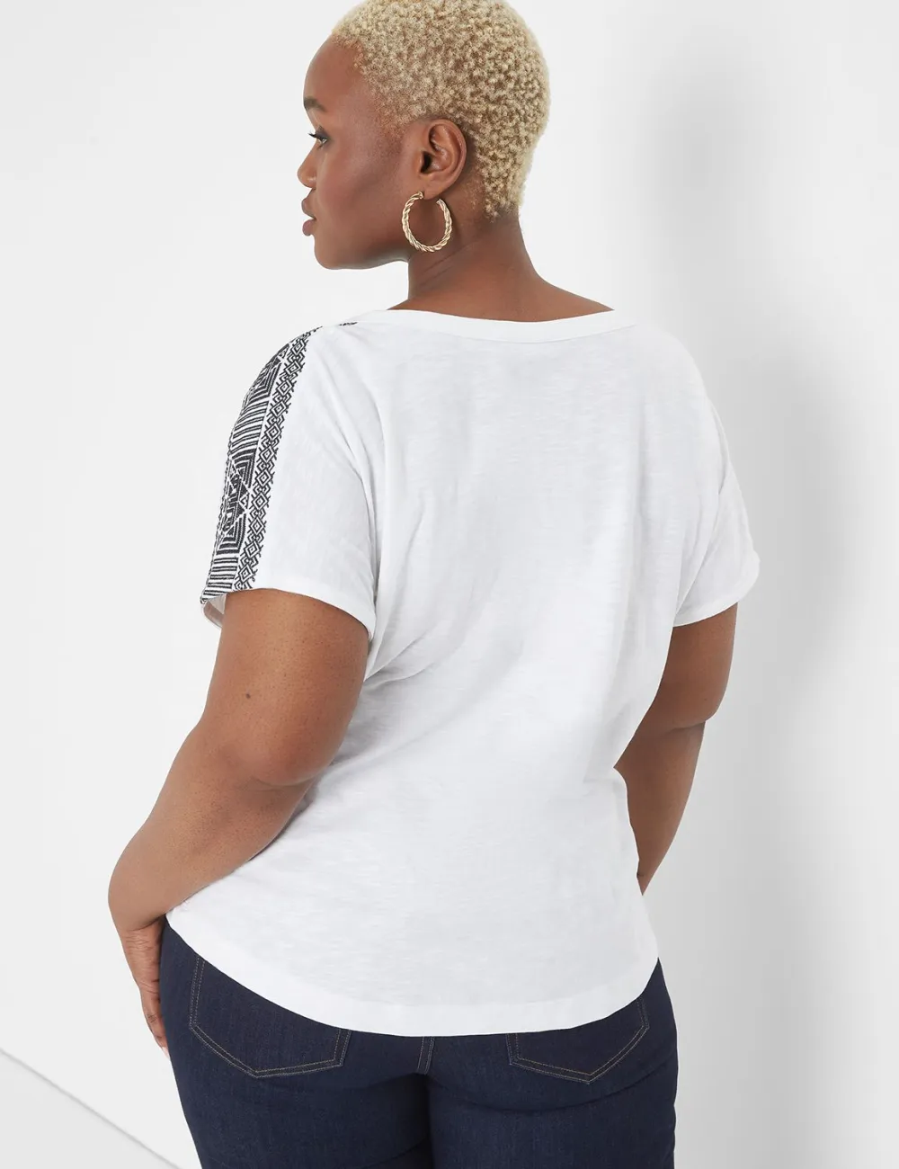 Notch-Neck Embroidered-Shoulder Tee