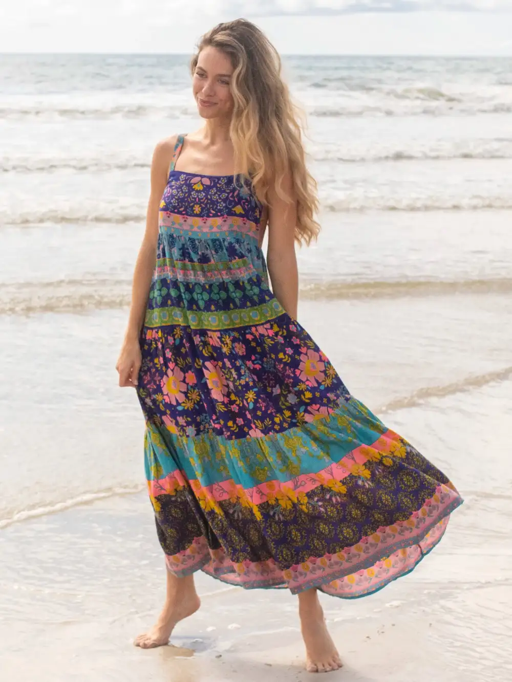 Patricia Maxi Dress - Navy Turquoise Border