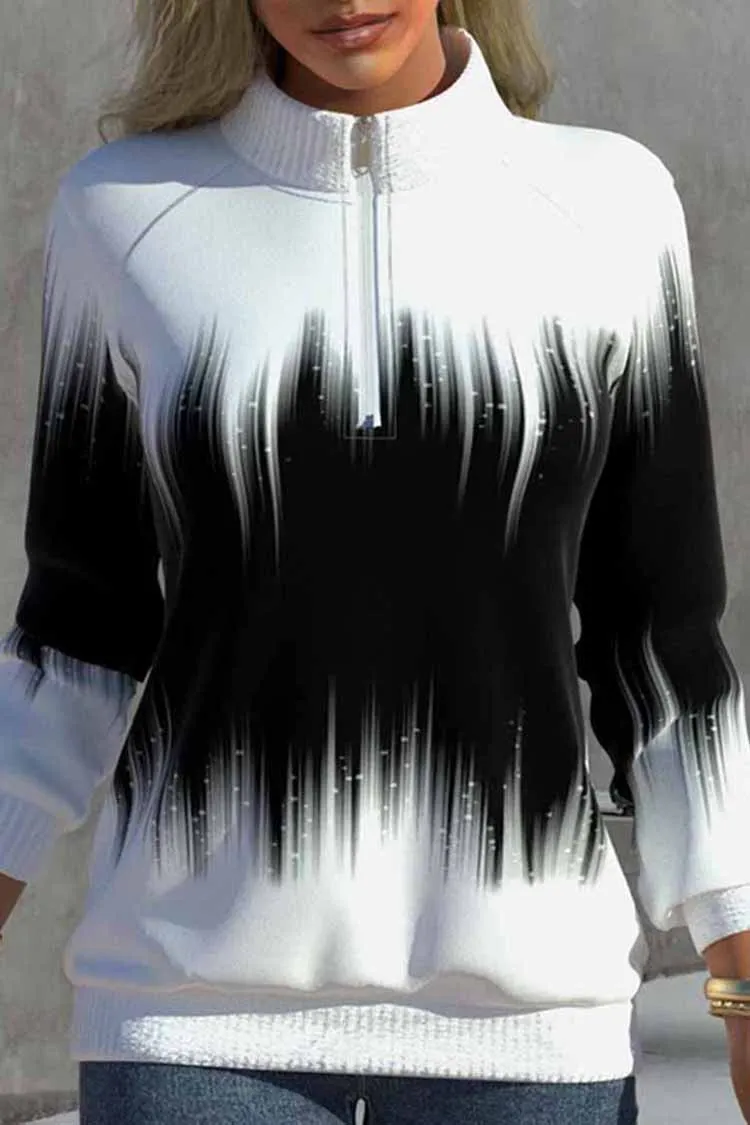 Contrasting Swirl Print Zip-Up Sweatshirt