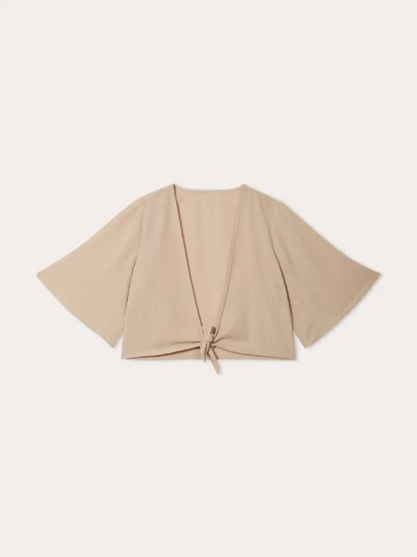 Blouse manches 3/4 nouée beige femme