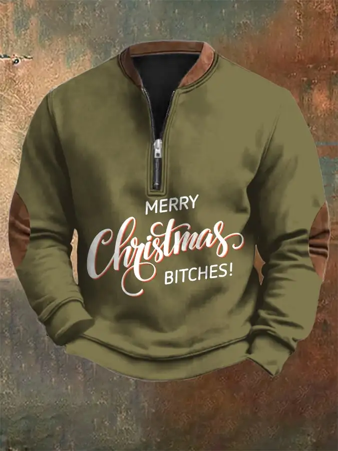 Men's Fuck it's Christmas Time Print Zip-Up Sweatshirt