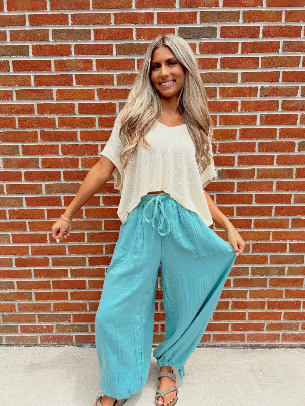 Carefree Aqua Wide Leg Pants