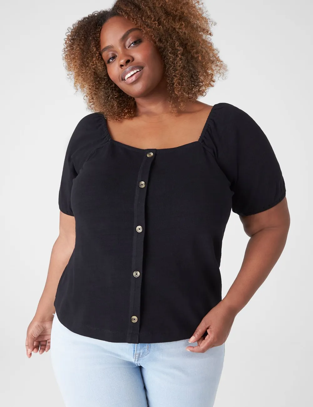 Square-Neck Button-Front Top