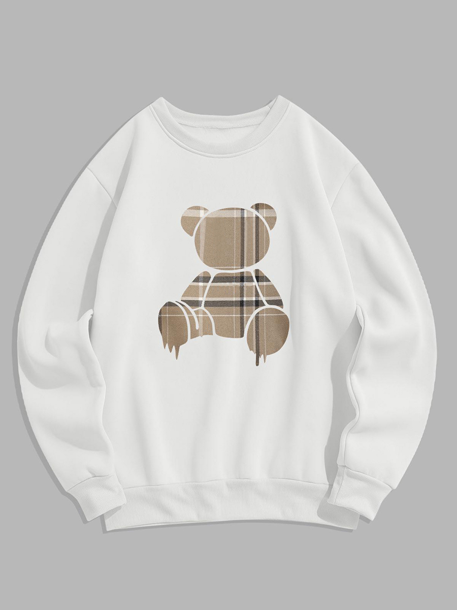 Men's bear pattern fleece lined crew neck top