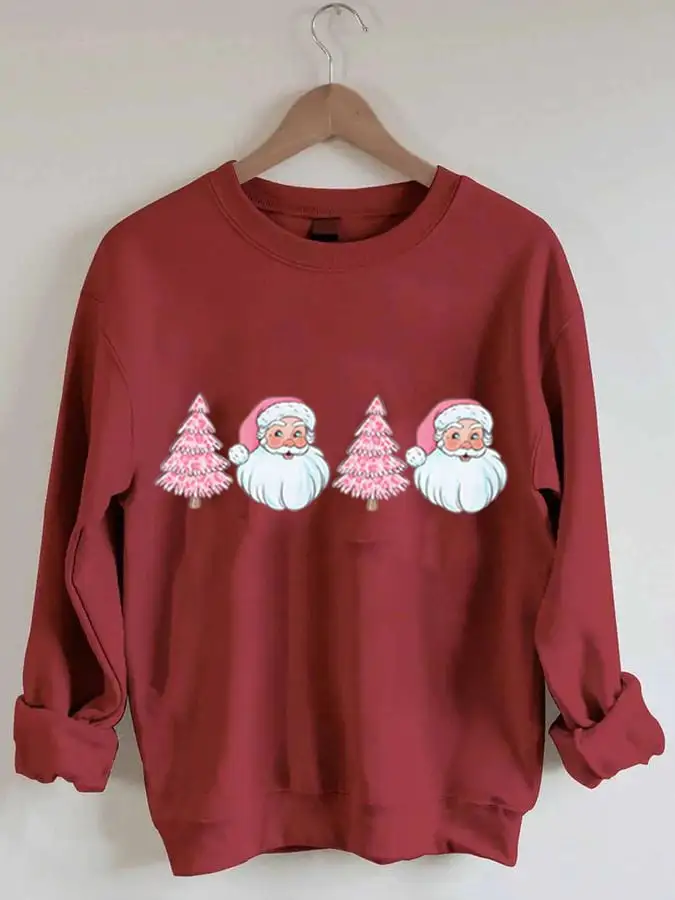 Women's   Tree Santa Print Sweatshirt