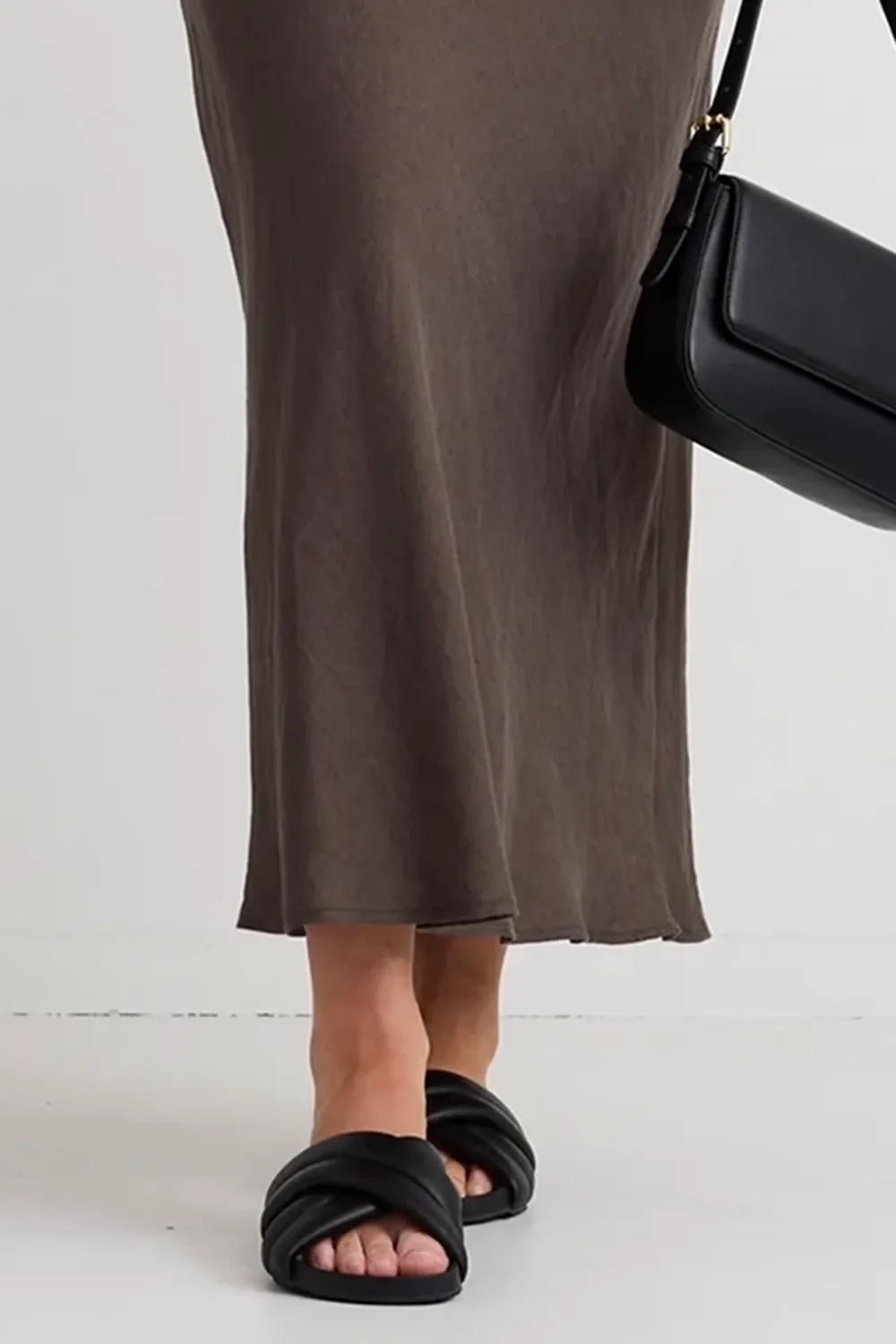 Bliss Dark Olive Linen Bias Midi Skirt