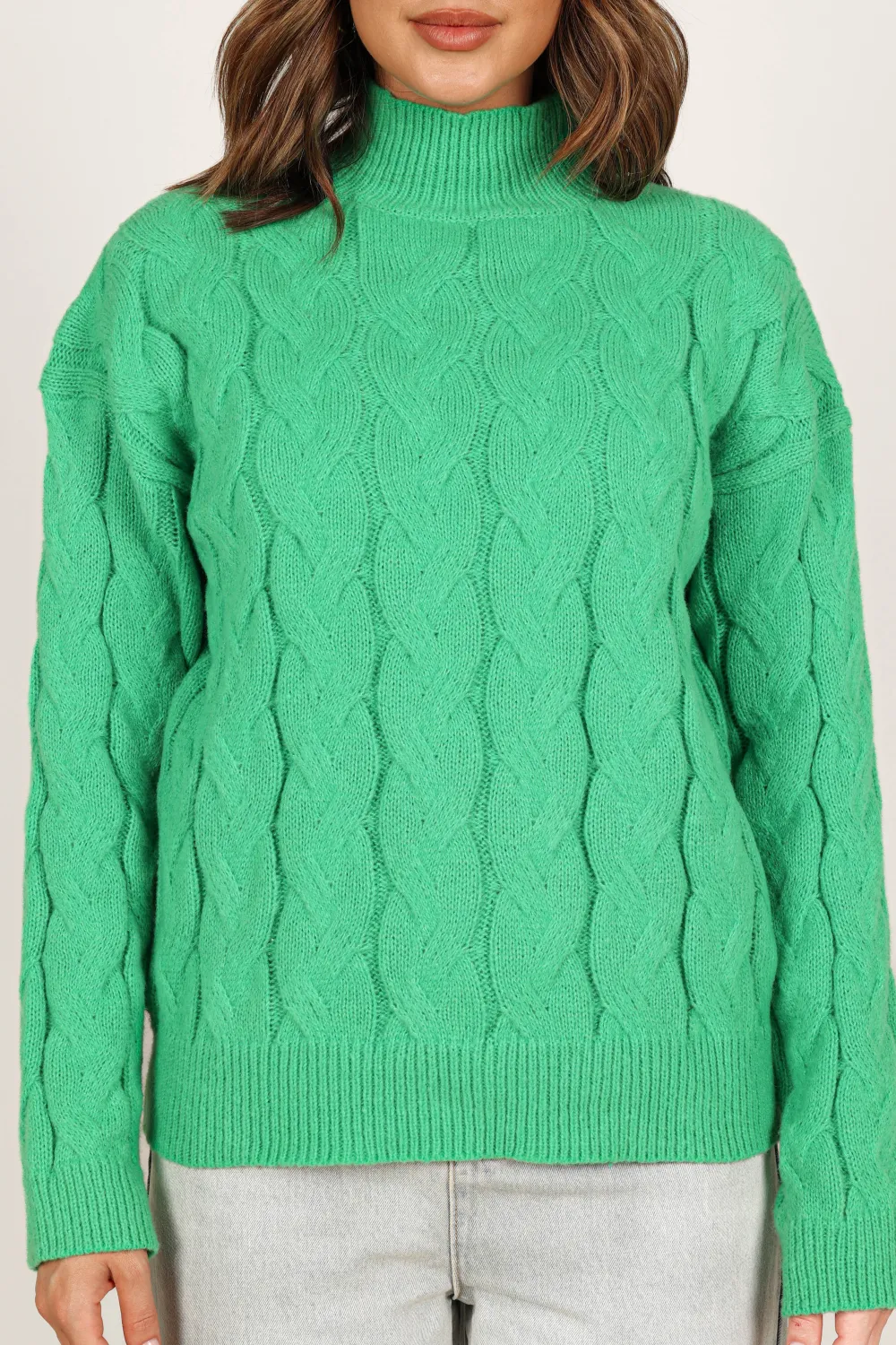 Elena Thick Cable Knit Sweater - Kelly Green