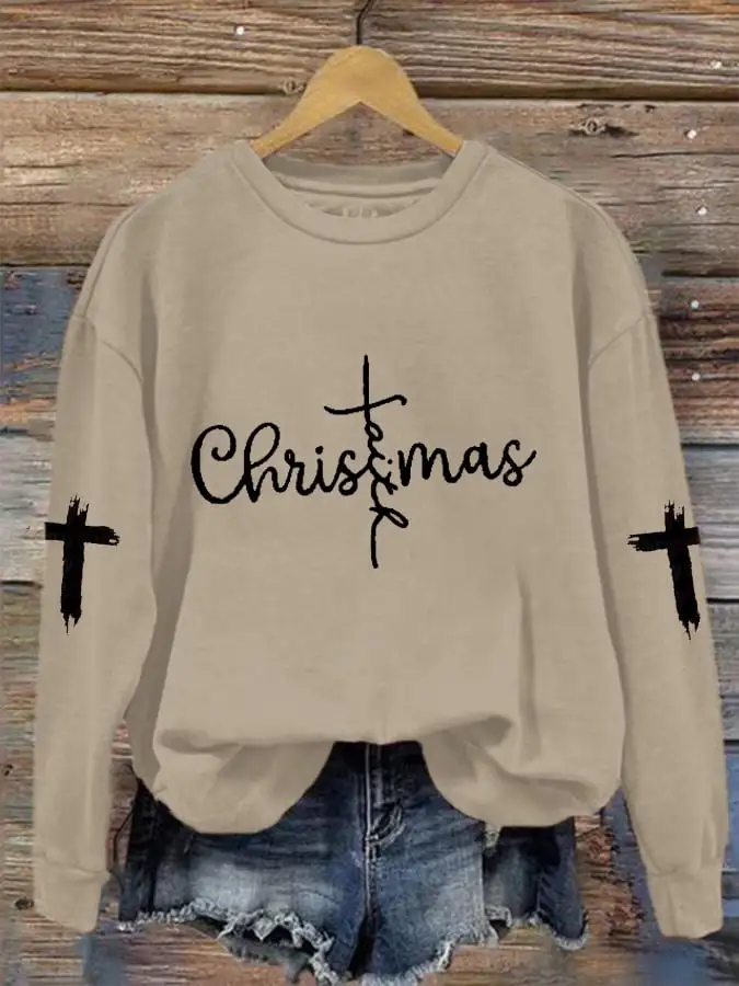 Women's Christmas Faith CRoss Print Crew Neck Sweatshirt