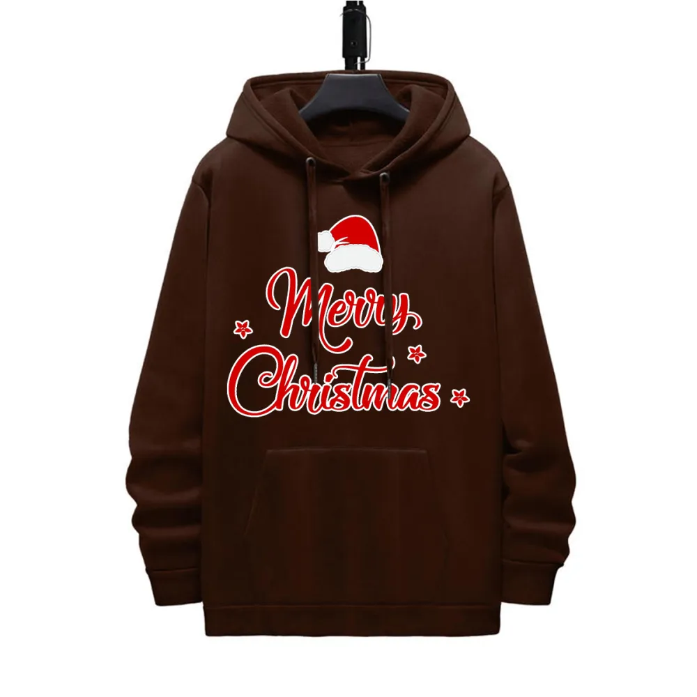 MERRY CHRISTMAS HAT PATTERN PRINTED HOODIE