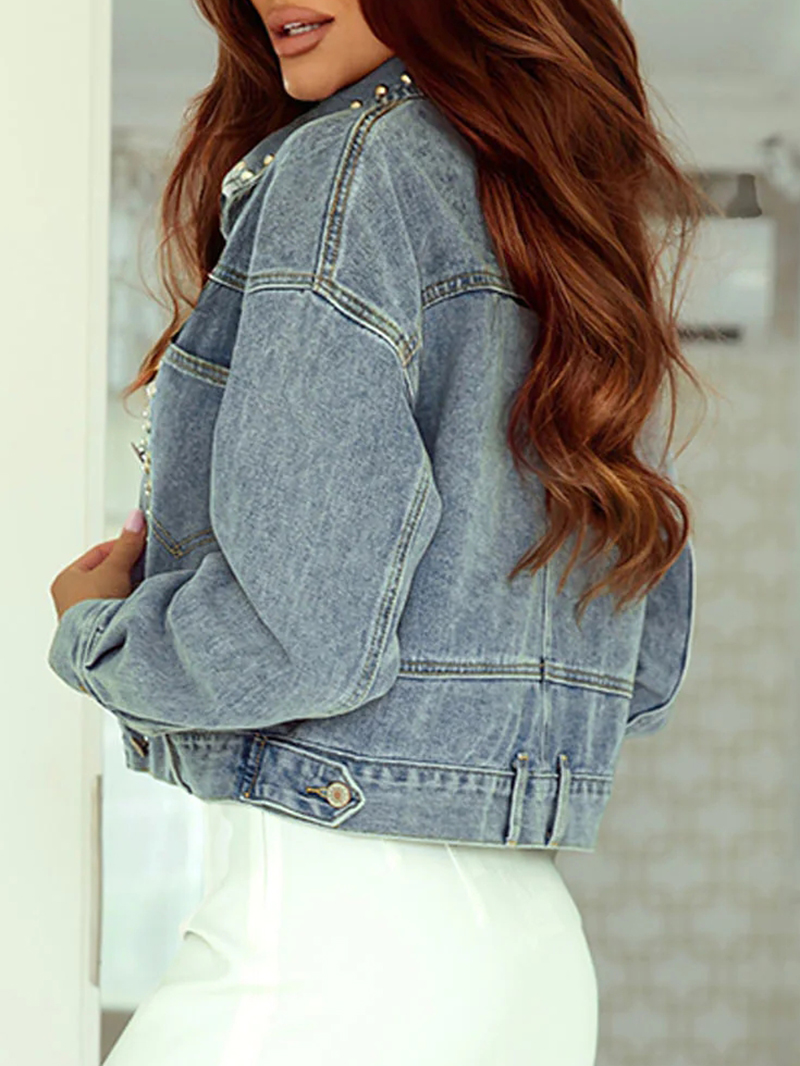 Women's denim beaded short jacket