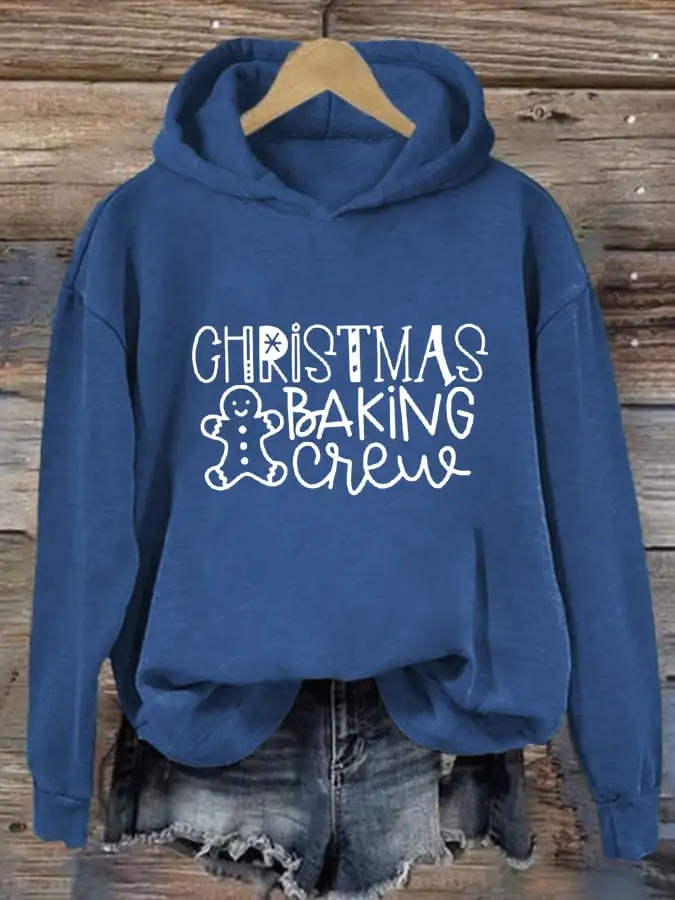 Women's Christmas Baking Crew Print Casual Hooded