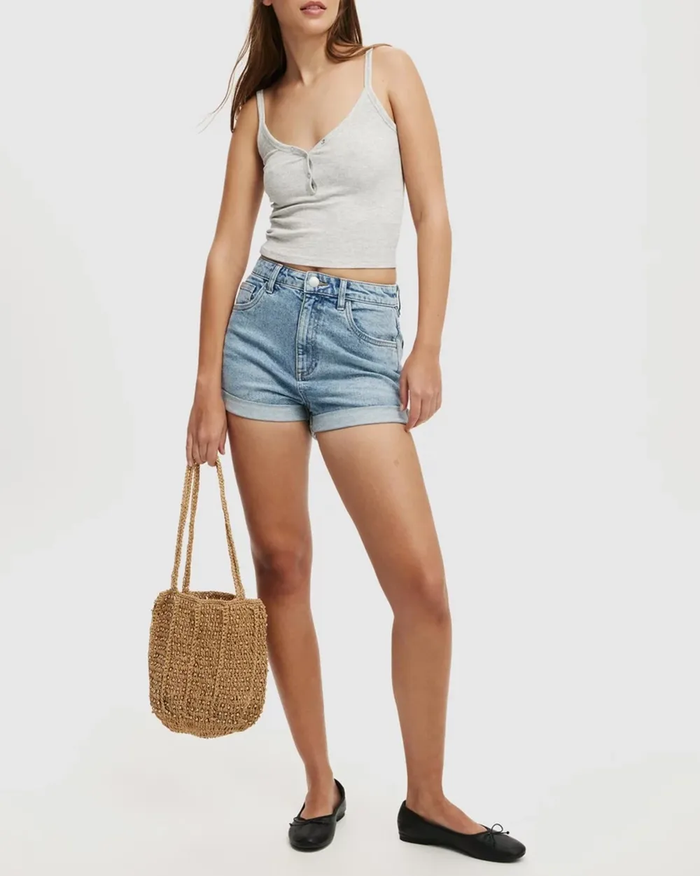 High Rise Classic Stretch Denim Shorts