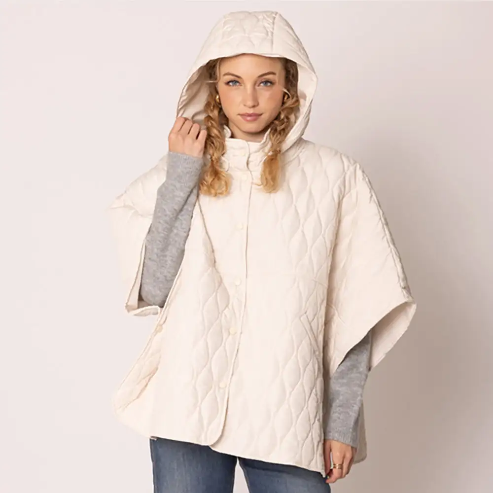 Cocoon Quilted Hooded Cape - Ivory