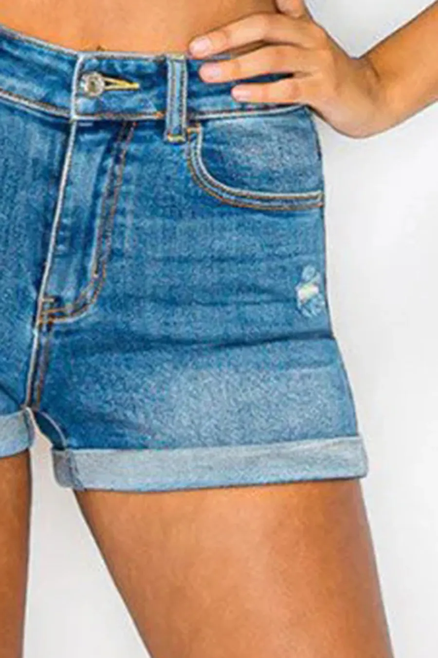 WAXJEAN Distressed Basic Cuffed Shorts