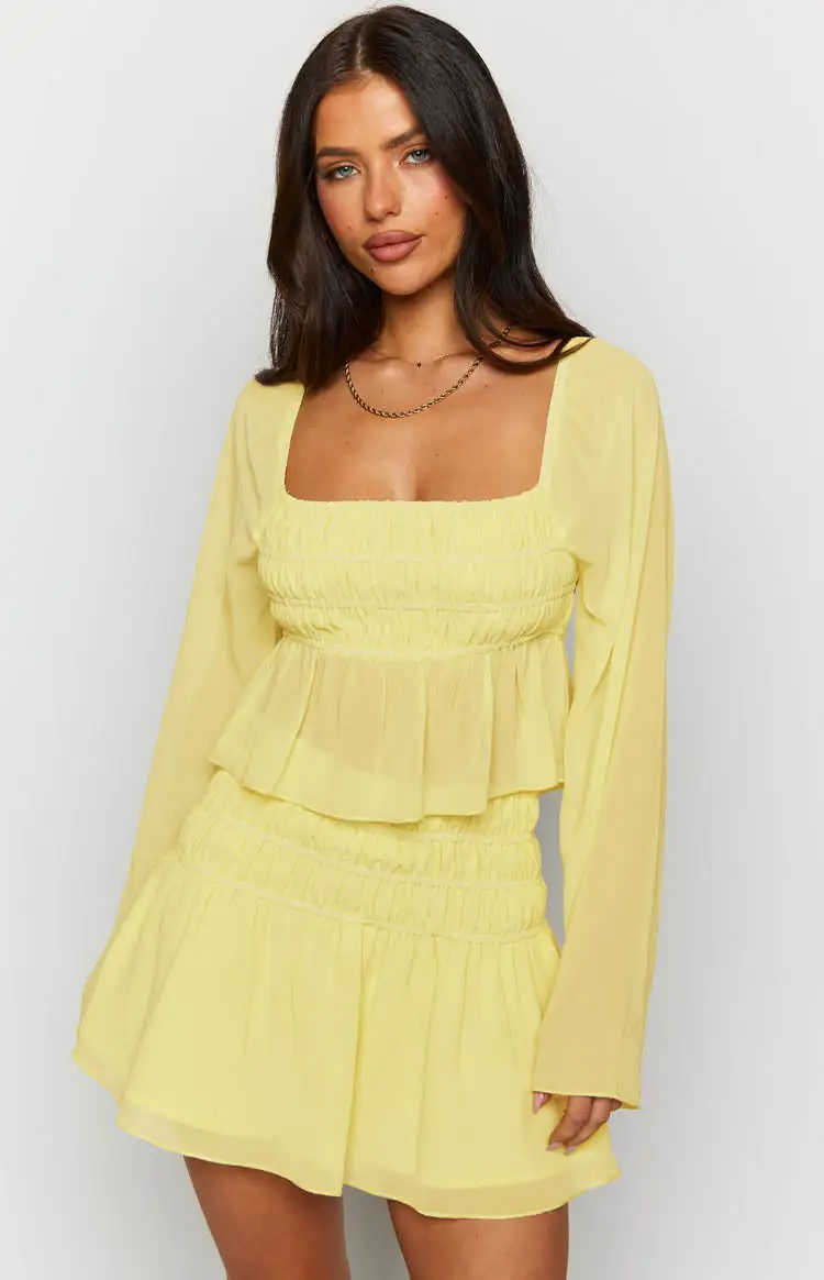 Sean Yellow Chiffon Long Sleeve Top