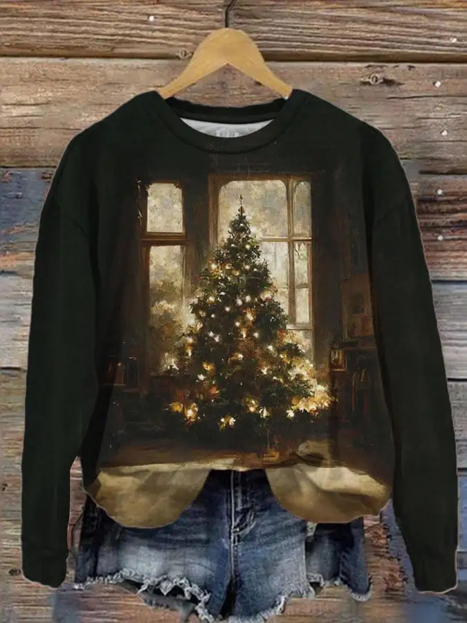 Women's Retro Christmas Tree Print Sweatshirt