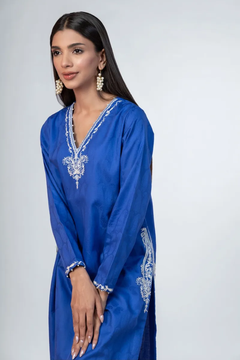 2 Piece Kurta | Embroidered & Pants | Dark Blue