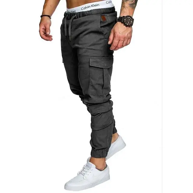 Men's Cargo Pants Cargo Trousers Trousers Drawstring Elastic Waist Solid Color Full Length Casual Daily Cotton 100% Cotton Streetwear Basic Black White