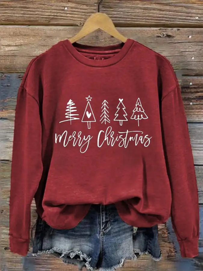 Women's Merry Christmas Christmas Trees Printed Sweatshirt