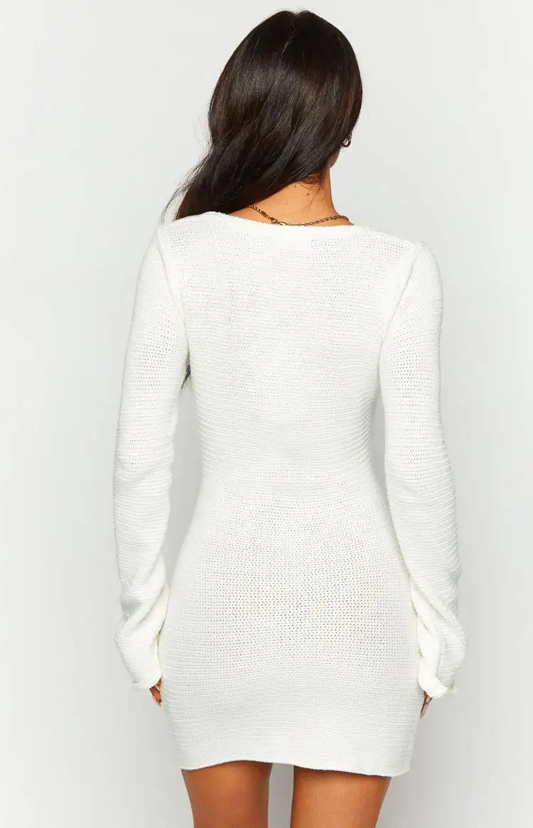 Magnus White Crochet Long Sleeve Mini Dress