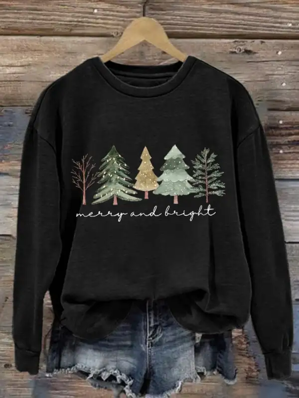 Women's Casual  Merry And Bright Print Long Sleeve Sweatshirt