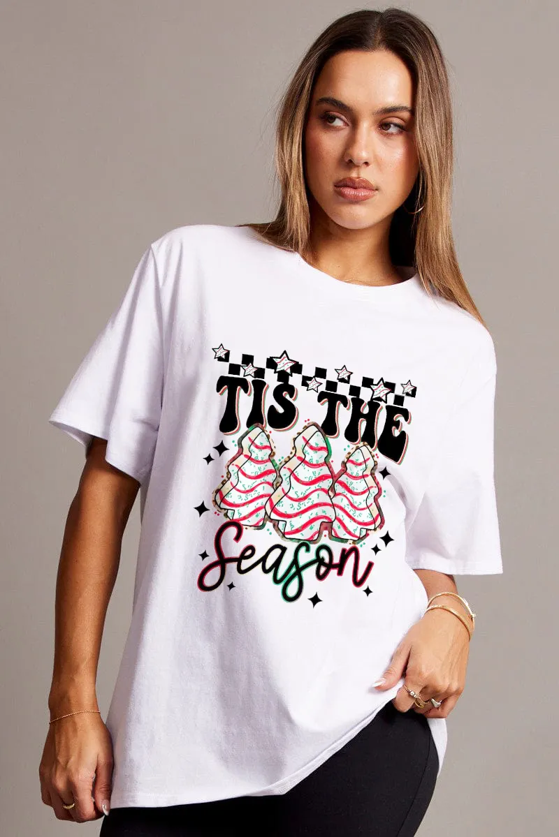 Women's letter Christmas tree combined with printed T-shirt