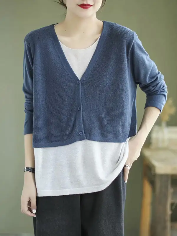 Urban Long Sleeves Knitting False Two Sweater Tops