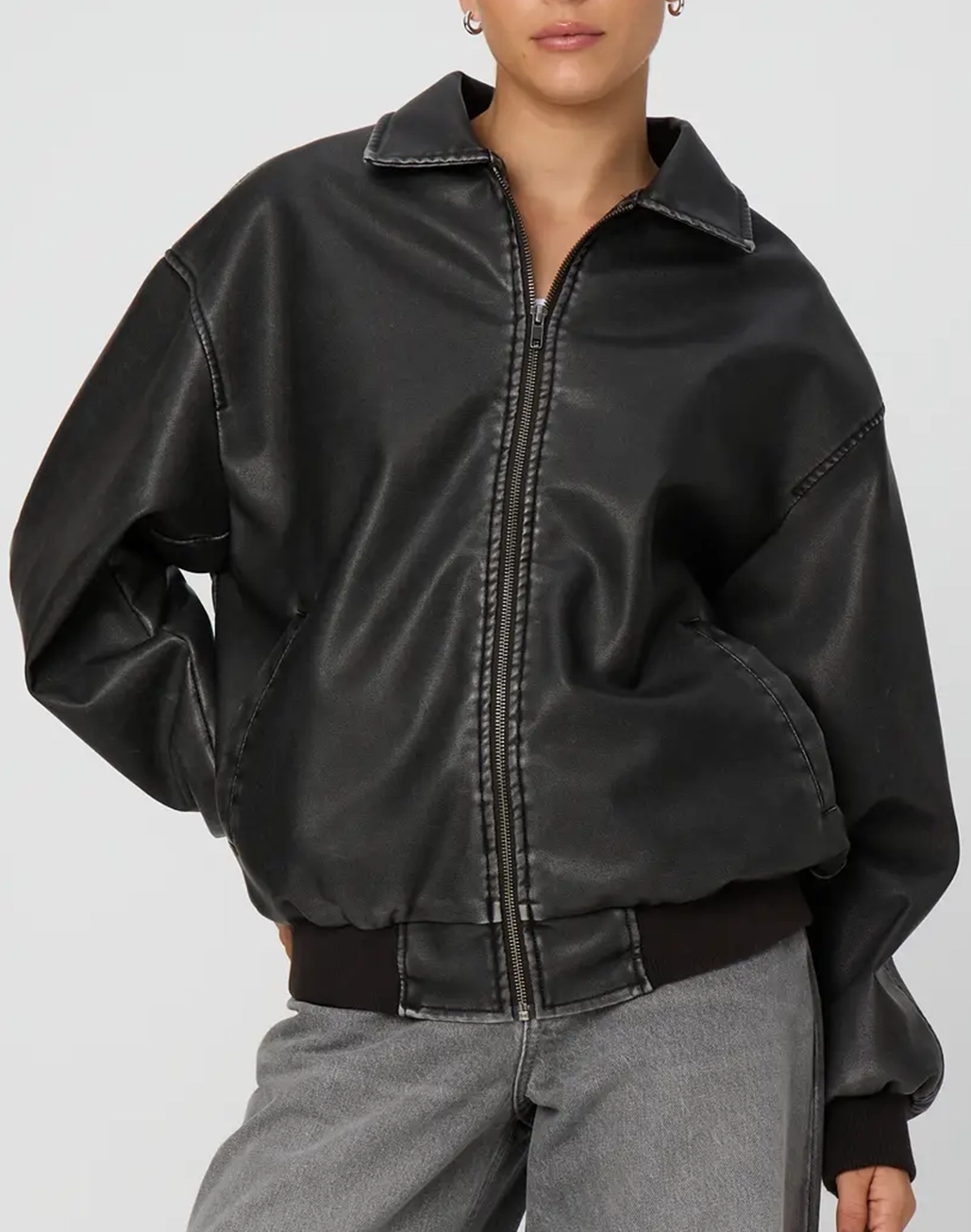 Faux Leather Bomber Jacket