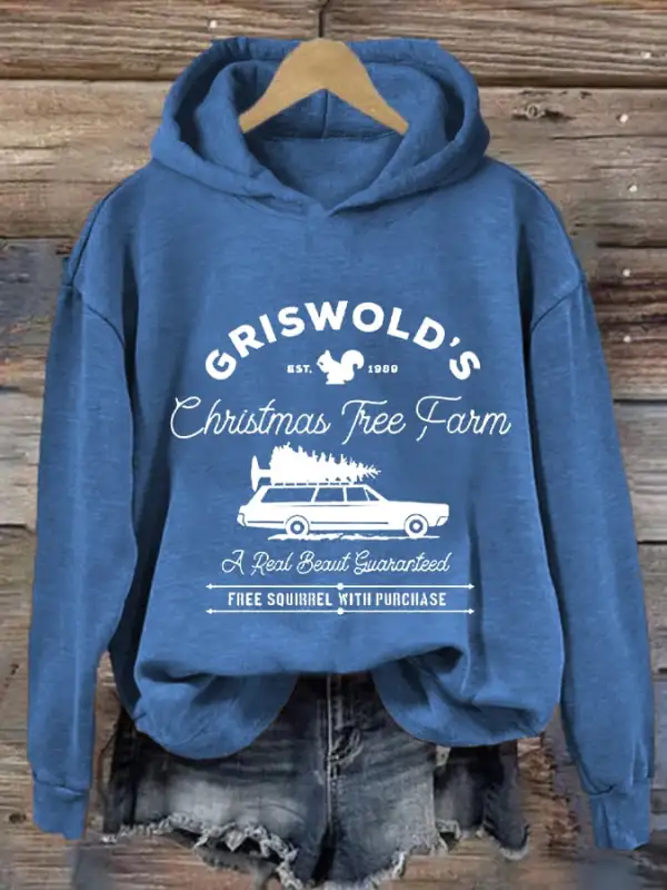 Women's Christmas Griswold Co Christmas Tree Farm Hooded Sweatshirt