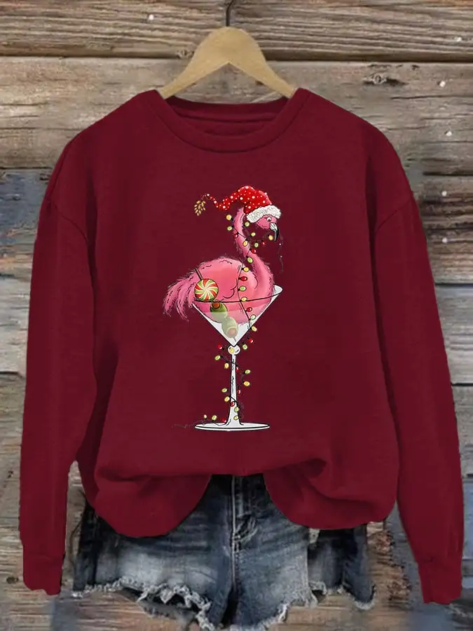 Women'S Casual Merry Flockin' Christmas Printed Long Sleeve Sweatshirt