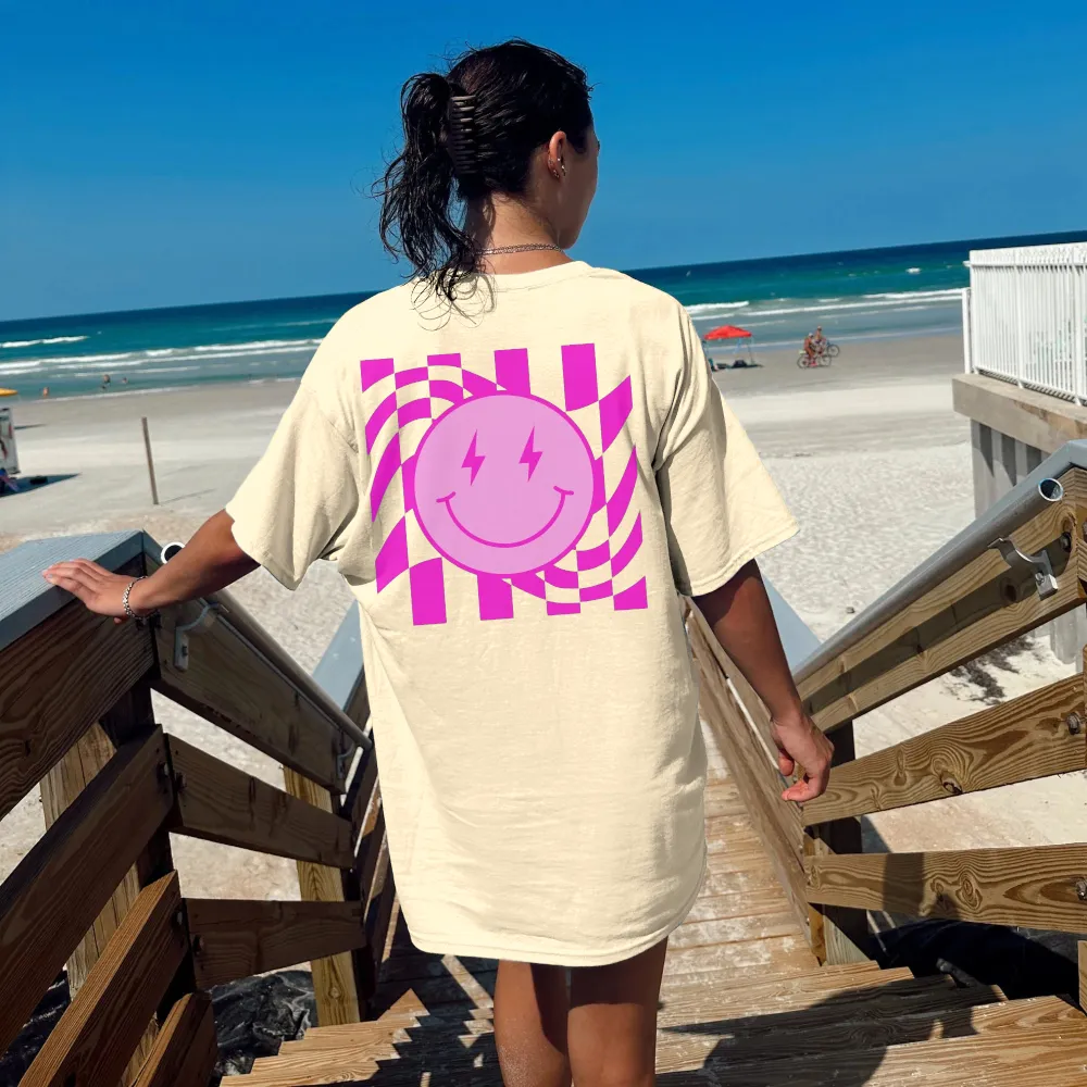 Women's Checkered Smiley Crew Neck Tee