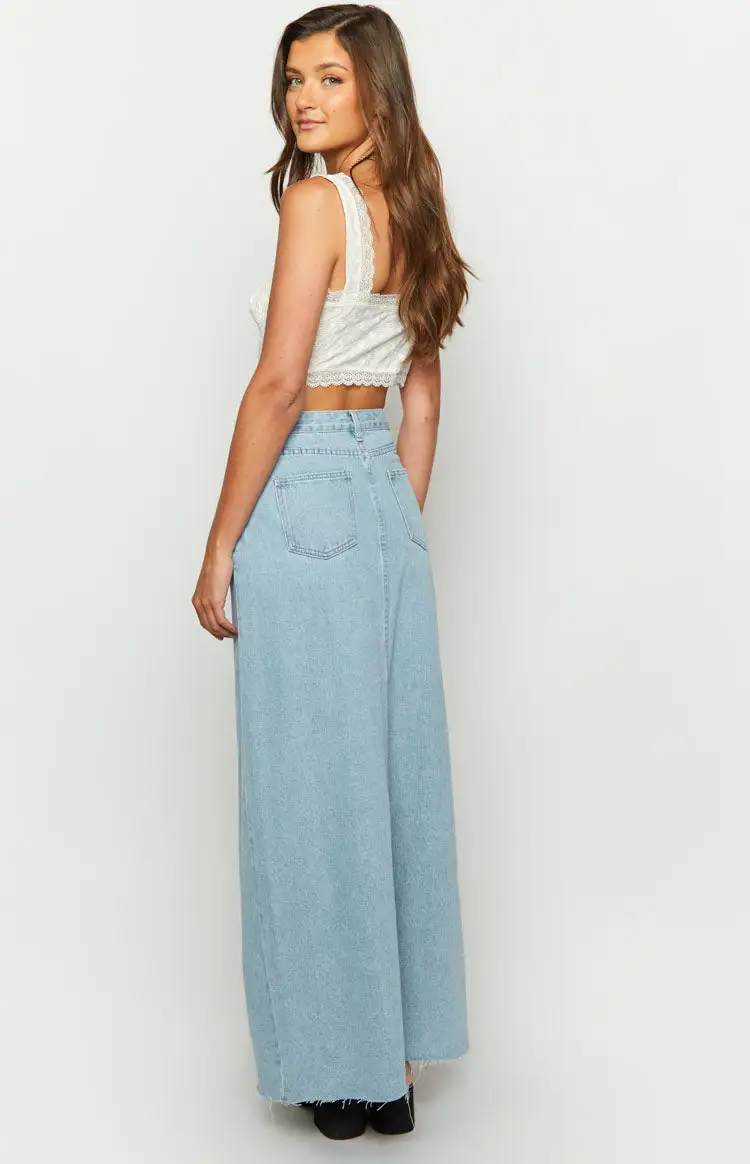 Montie Light Wash Denim Maxi Skirt