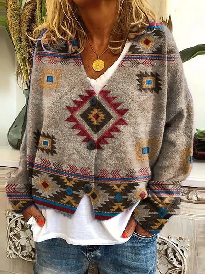 Women's Casual Art Print Plush Cardigan