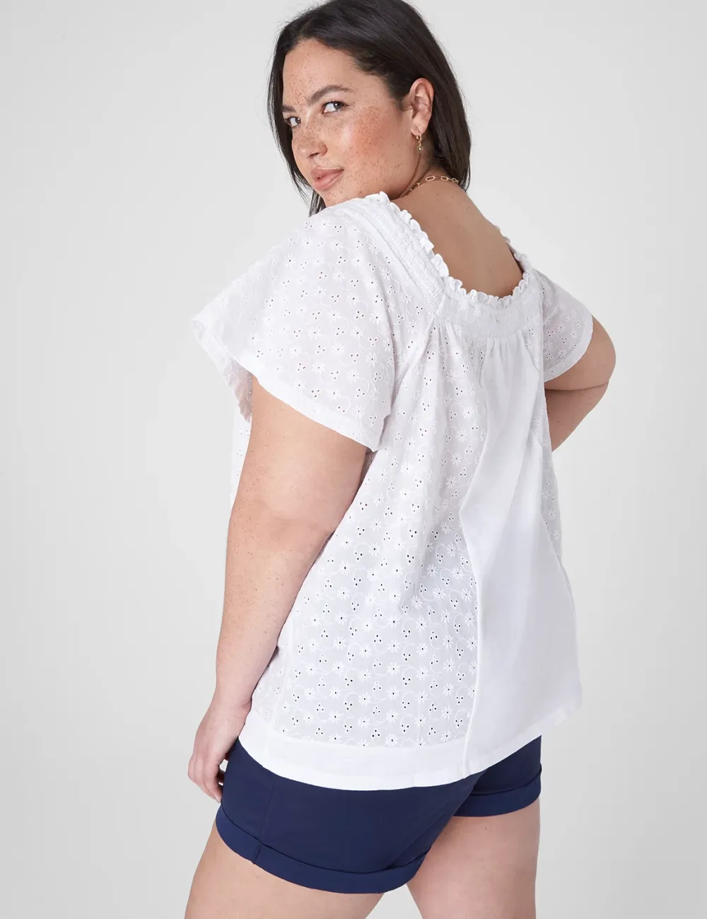 Convertible Eyelet Woven & Knit Top