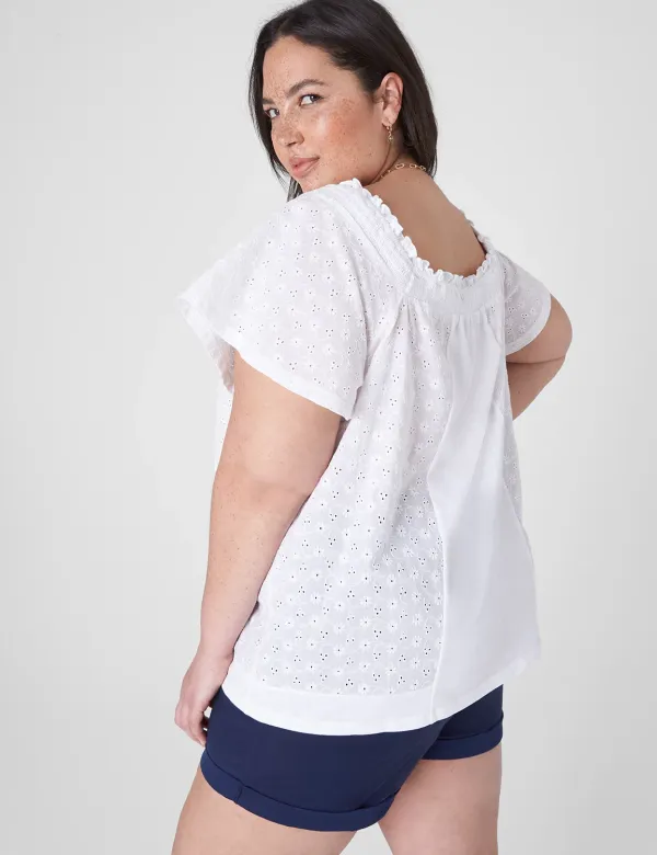 Convertible Eyelet Woven & Knit Top