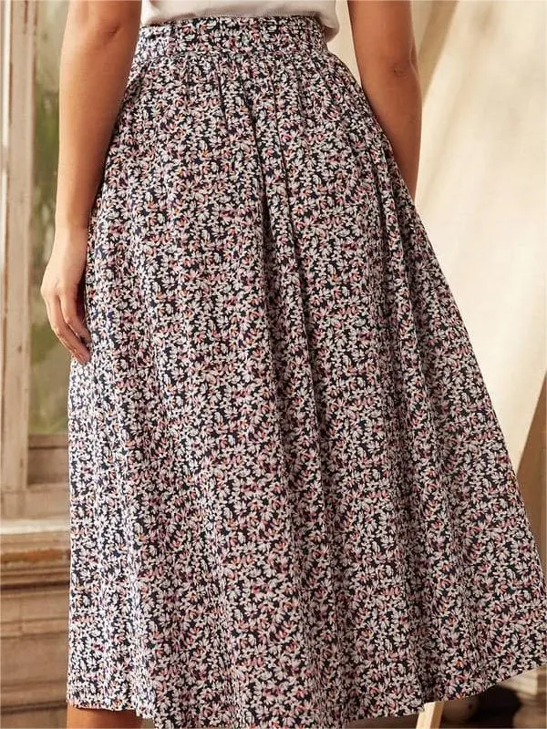 High Waisted Floral Skirts With Pockets