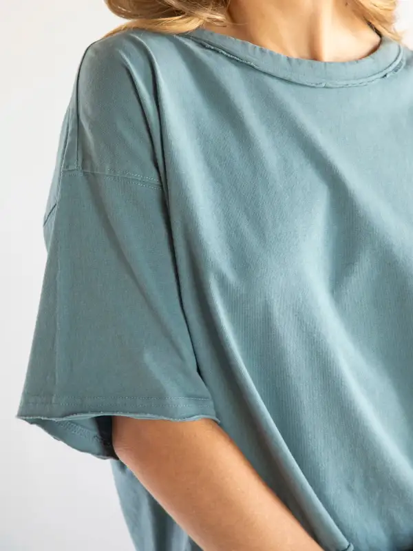 Oversized Cotton Boxy Tee - Slate Blue