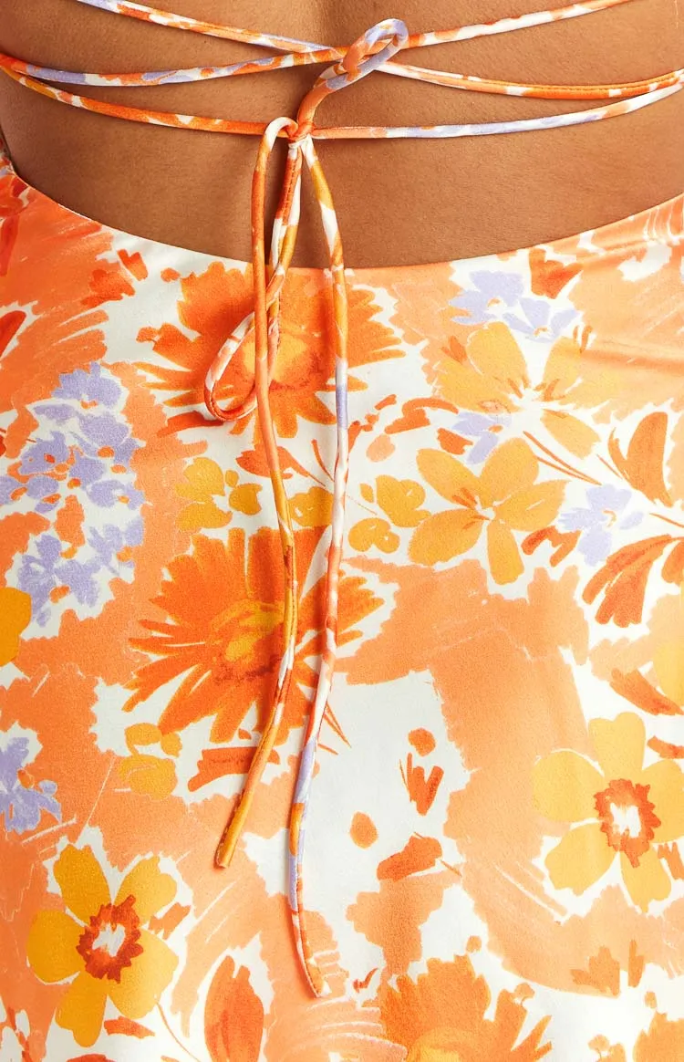 Come And Get It Orange Floral Party Dress