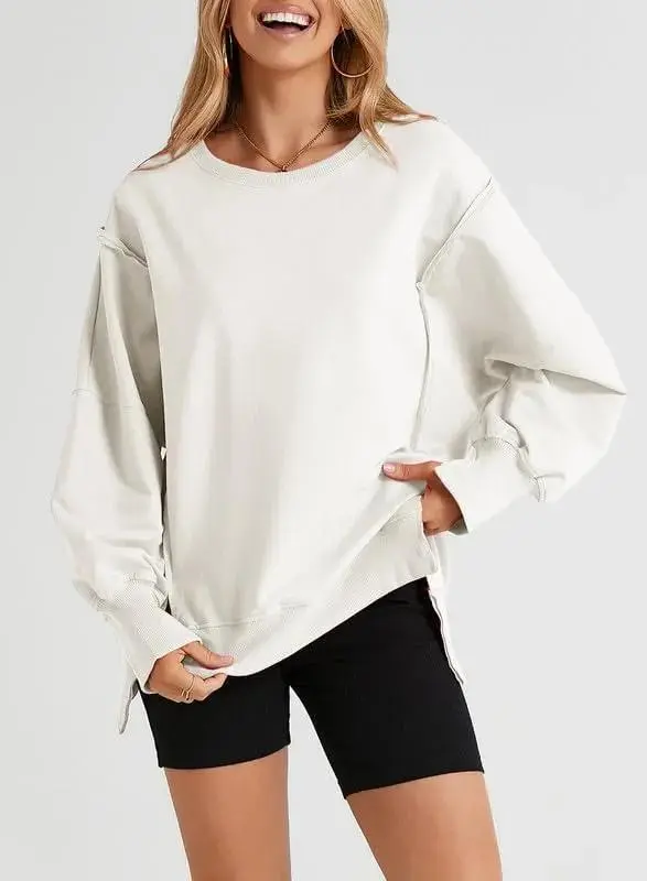 Oversized Reverse Seam Sweatshirt Long Sleeve Crewneck Pullover