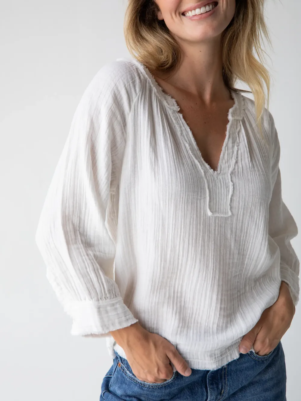 Robyn Cotton Gauze Top - White