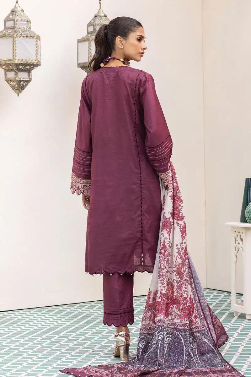 3 Piece Kurta Embroidered | Dupatta& Bottom & Tops | Color Purple