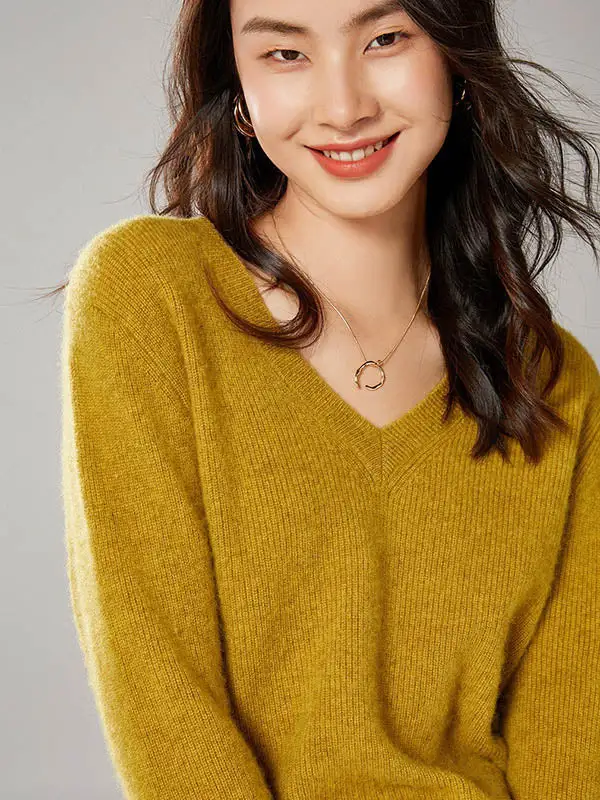 Simple 6 Colors V-Neck Long Sleeves Wool Knitting Sweater