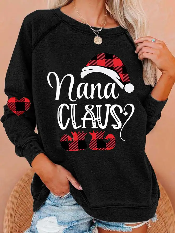 Women'S Casual Nana Claus Printed Long Sleeve Sweatshirt