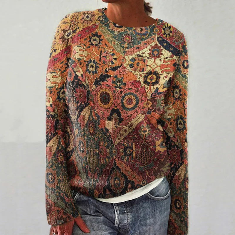 Vintage Totem Pattern Printed Sweater