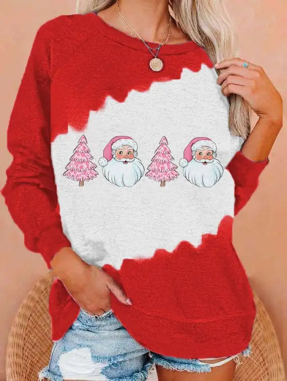 Women's Santa   Tree Print Sweatshirt