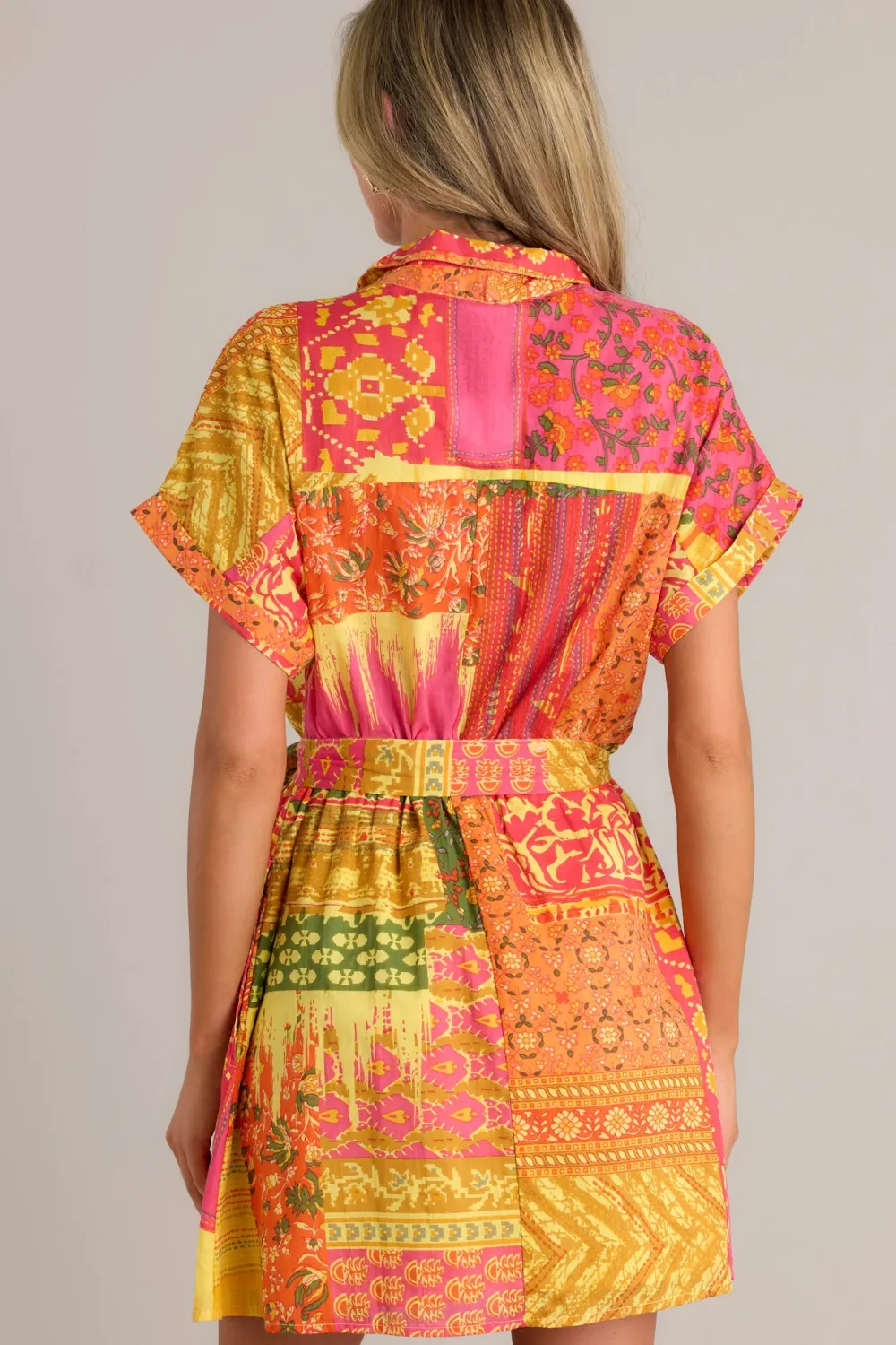 SUNSET PAINTINGS 100% COTTON ORANGE MULTI MINI DRESS