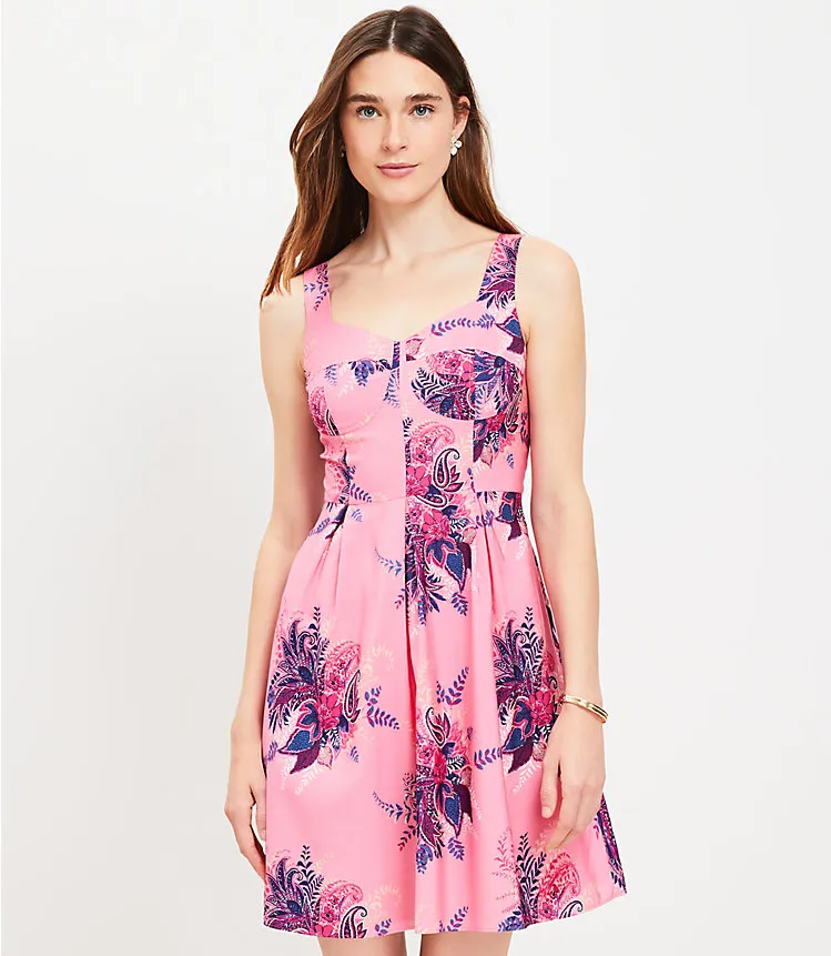 Paisley Corset Seamed Flare Dress