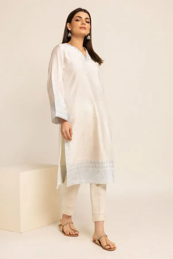 3 Piece Kurta Embroidered | Dupatta& Bottom & Tops | Color White